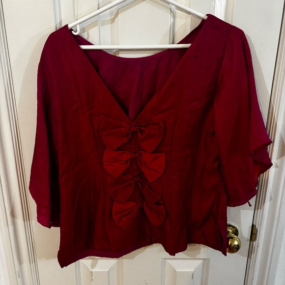 vintage shifting fabric blouse with bows on the back- duo chrome - Picture 5 of 12